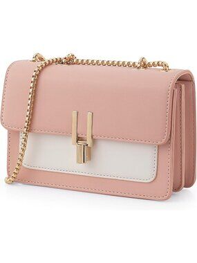 Women's Pink Faux Leather Purses Designer Style Color-Block Crossbody Bags